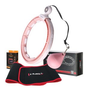 Súprava masážna hula hoop HMS HHM15 so závažím, magnetmi a počítadlom a zoštíhľujúceho pásu BR163 ružová | Fitness Lifestyle
