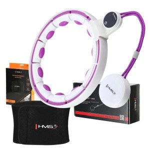 Súprava masážna hula hoop so závažím HHM17 a zoštíhľujúceho pásu BR163 biela/fialová | Fitness Lifestyle