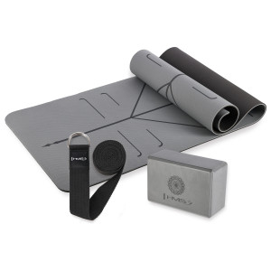 Gray Set na jogu HMS - YM10 Pad, Yoga Block KJ02 a popruh SJ02 | Fitness Lifestyle
