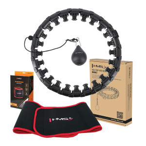 Súprava masážna hula hoop HMS HHW01 so závažím a zoštíhľujúcim pásom BR163 čierna | Fitness Lifestyle