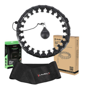 Súprava masážna hula hoop HMS HHW12 PLUS Size so závažím a zoštíhľujúceho pásu BR163 čierna | Fitness Lifestyle