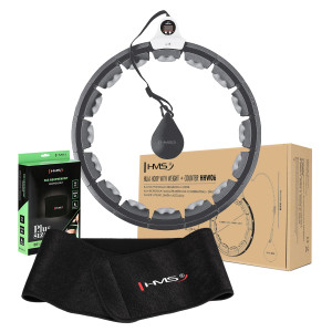 Sada masážnych hula obruč HOP HHW06 čierna s hmotnosťou a pultom a štíhlym pásom BR163 plus veľkosť | Fitness Lifestyle